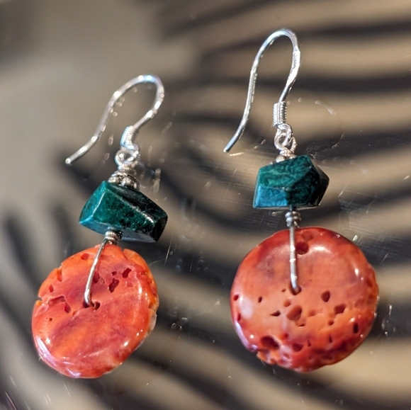 Orange Spiny Oyster Turquoise Sterling Silver OAK HM Earrings New - Picture 4 of 4